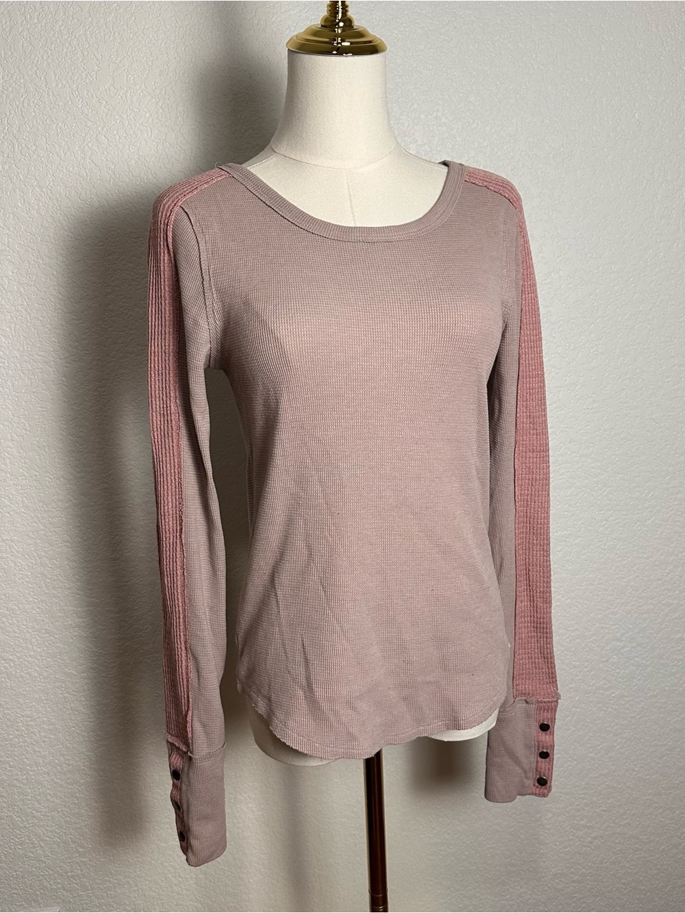 We The Free Two-Tone Dusty Rose Waffle Long-Sleeve Top